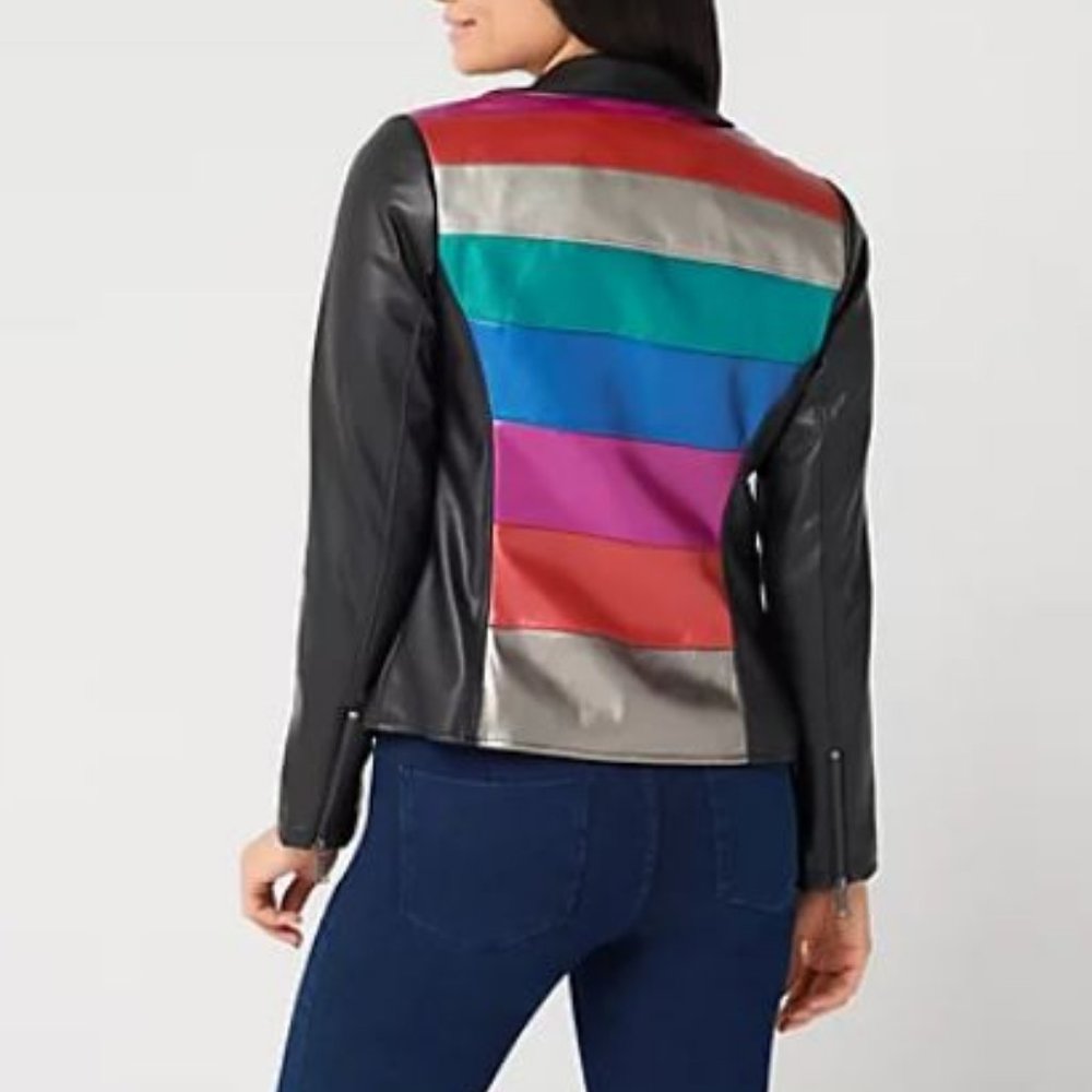 G.I.L.I. Novelty Faux Leather Striped Jacket 4610 - Picture 2 of 2